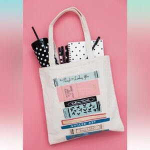 Kate Spade New York Literary Book Theme Tote Bag Reusable Shopping Bag